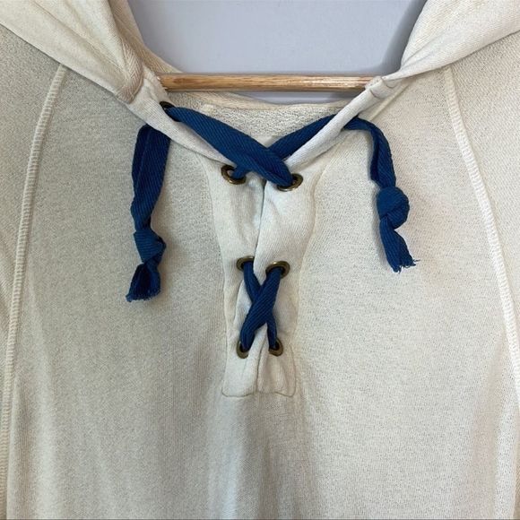 THE GREAT. Cream Hoodie with Blue Accents - Picture 6 of 10